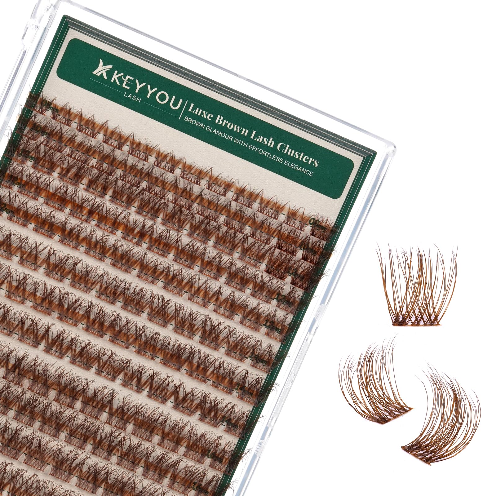 KEYYOU Brown Lash Clusters 144pcs — 8-18mm D Curl for Natural DIY Lash Extensions