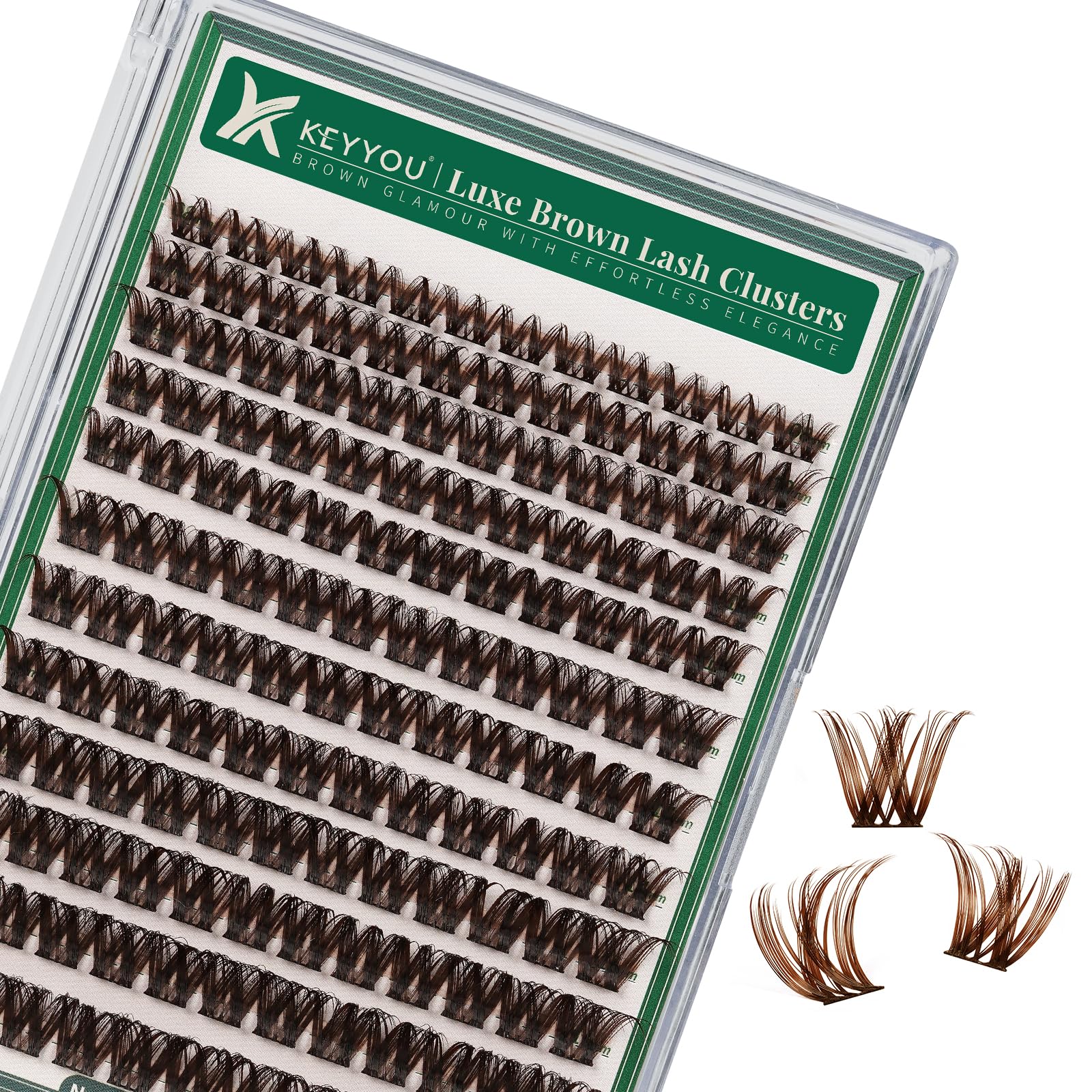 KEYYOU Brown Lash Clusters 144pcs – 8-18mm Mix, D Curl, DIY Lash Extensions at Home