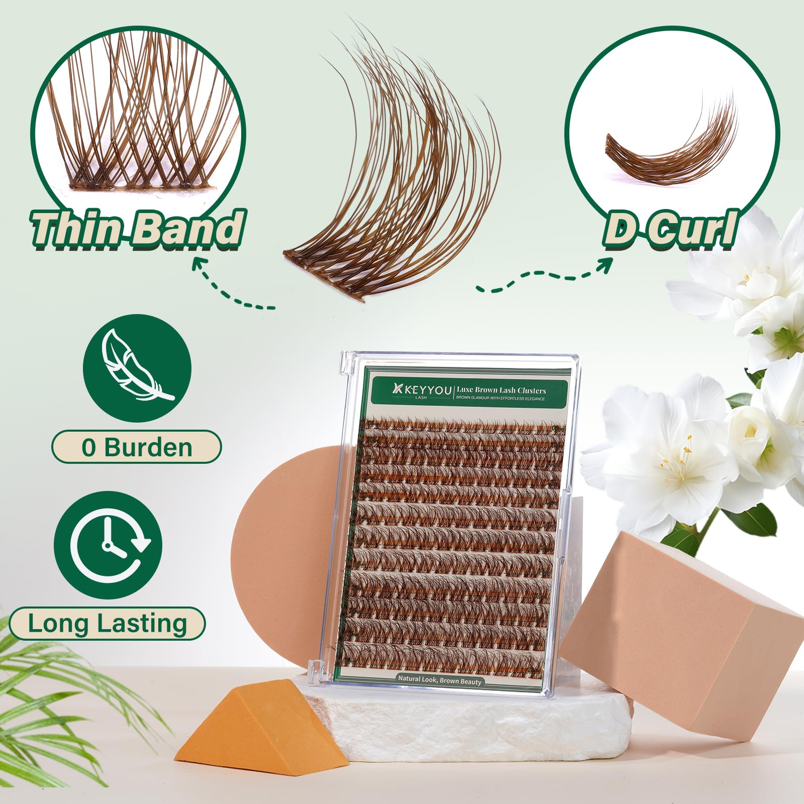 KEYYOU Brown Lash Clusters 144pcs — 8-18mm D Curl for Natural DIY Lash Extensions