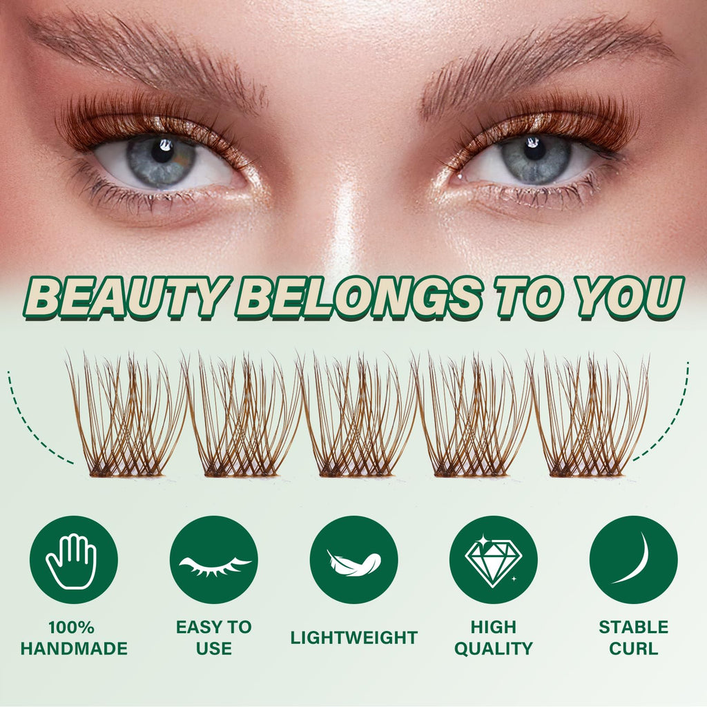 KEYYOU Brown Lash Clusters 144pcs — 8-18mm D Curl for Natural DIY Lash Extensions