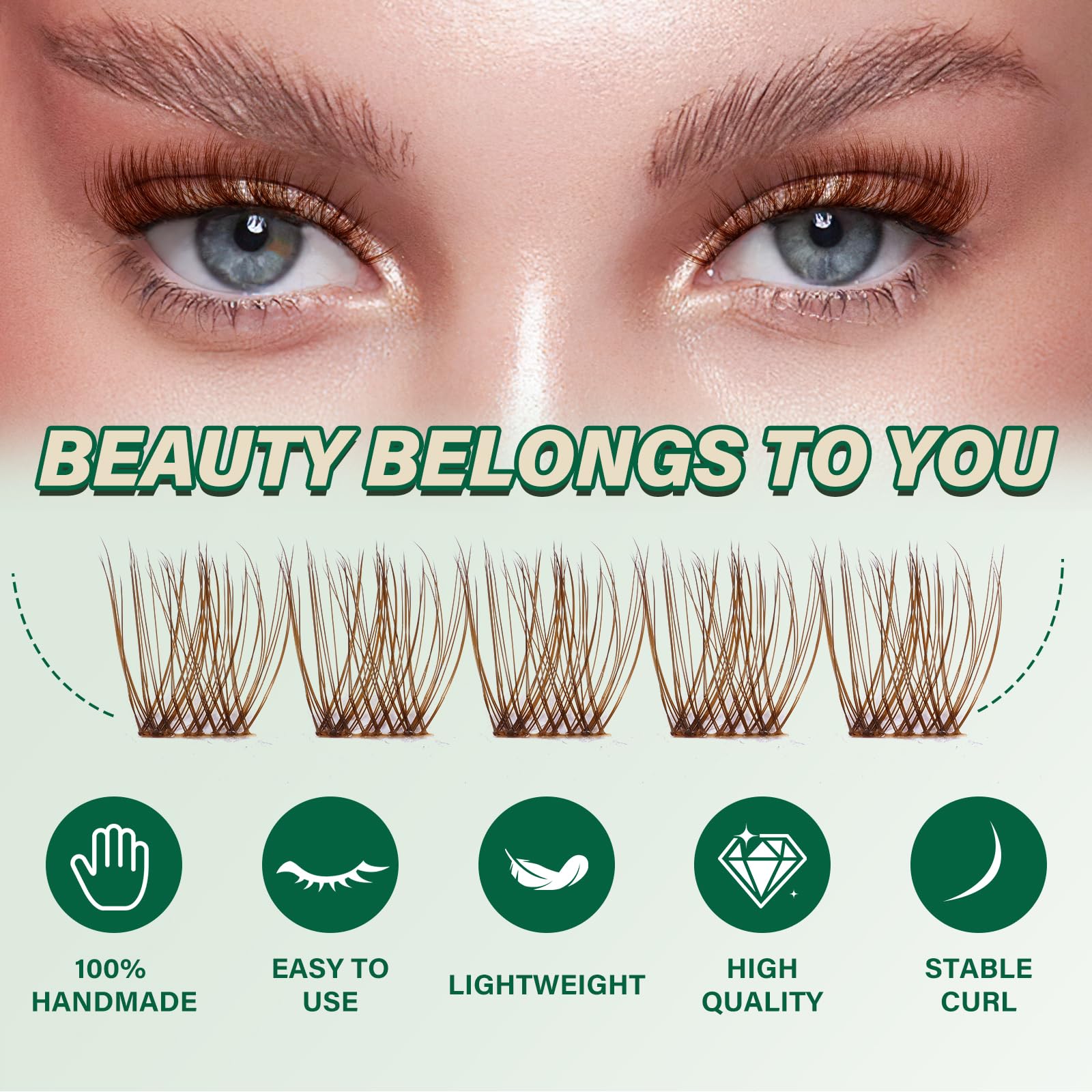 KEYYOU Brown Lash Clusters 144pcs — 8-18mm D Curl for Natural DIY Lash Extensions