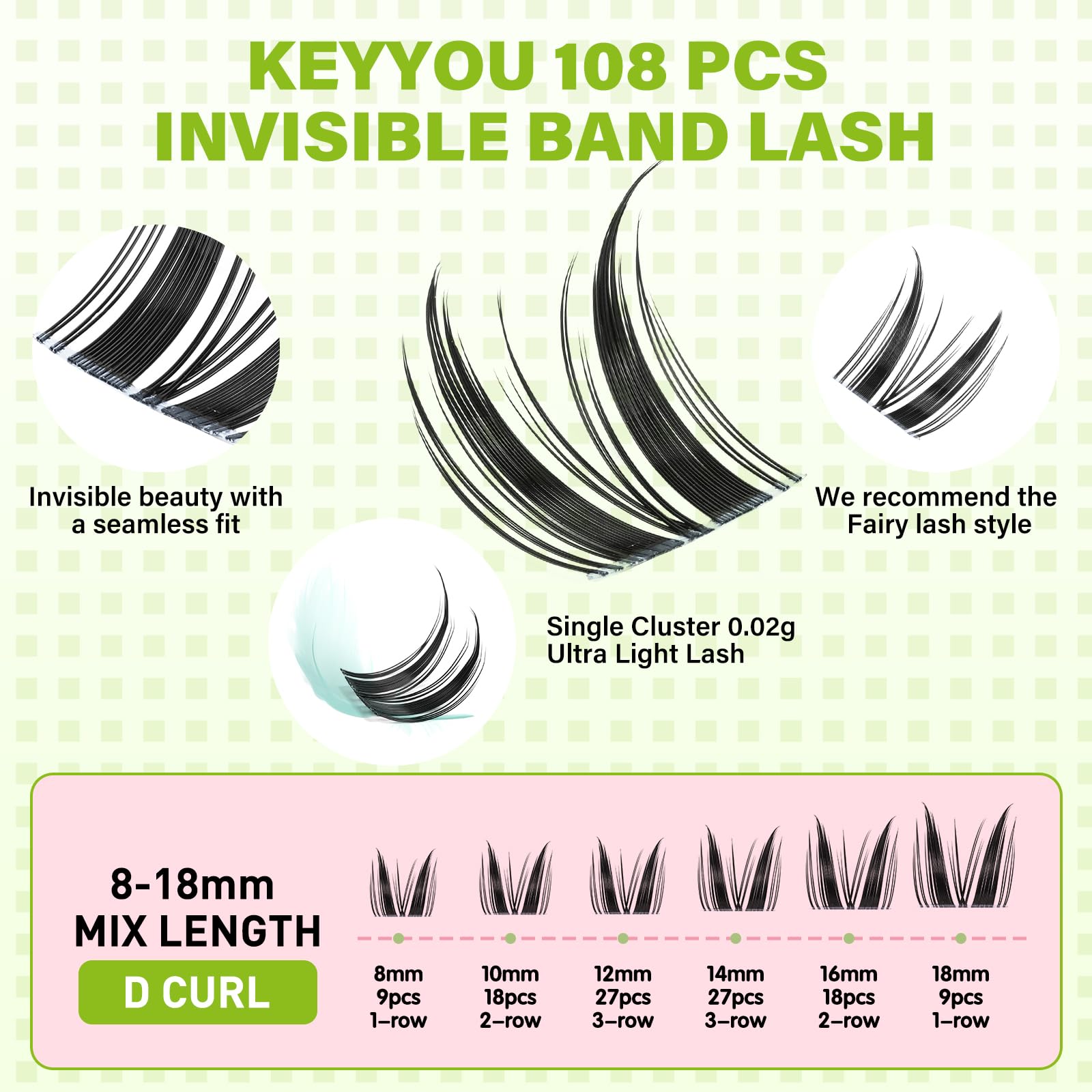 KEYYOU Bunny Lash Clusters – Invisible Band Manga Lashes, C Curl Anime Look