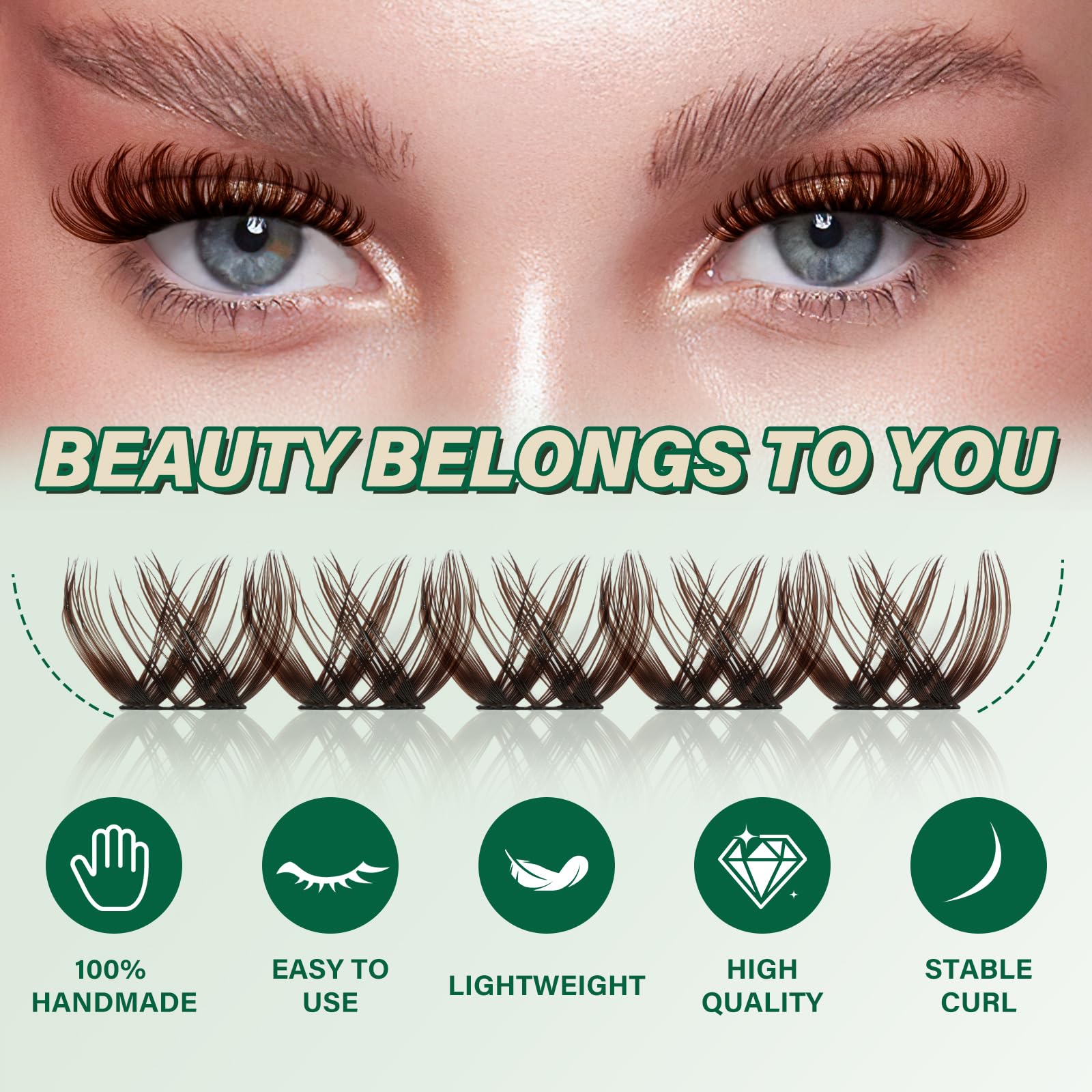 KEYYOU Brown Lash Clusters 144pcs – 8-18mm Mix, D Curl, DIY Lash Extensions at Home