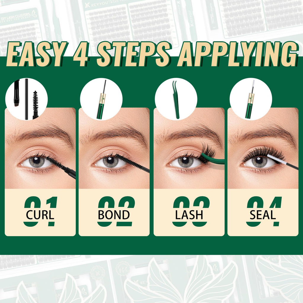 KEYYOU Lash Extension Kit 144pcs – 10-18mm D Curl Lashes with Bond & Seal