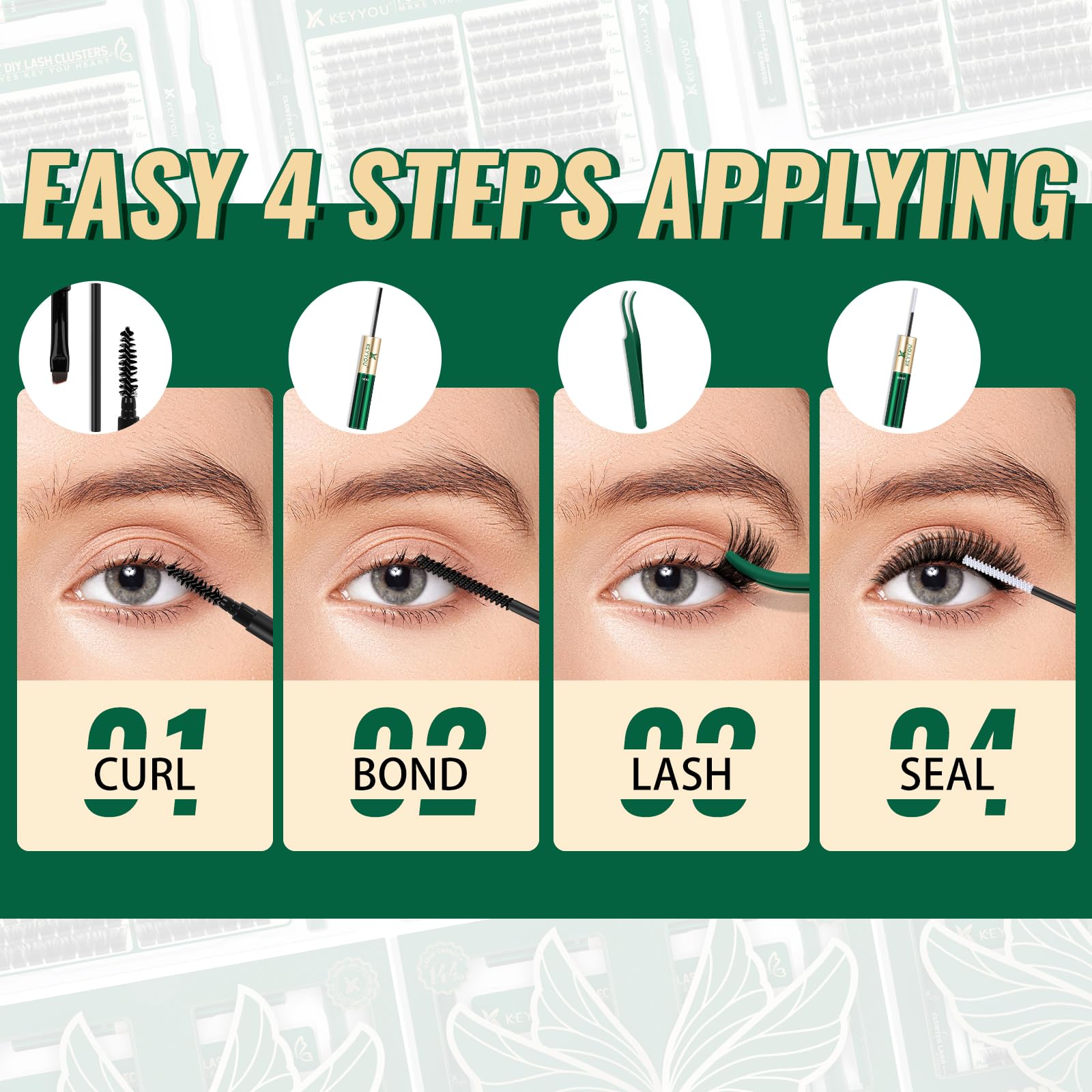 KEYYOU Lash Extension Kit 144pcs – 10-18mm D Curl Lashes with Bond & Seal