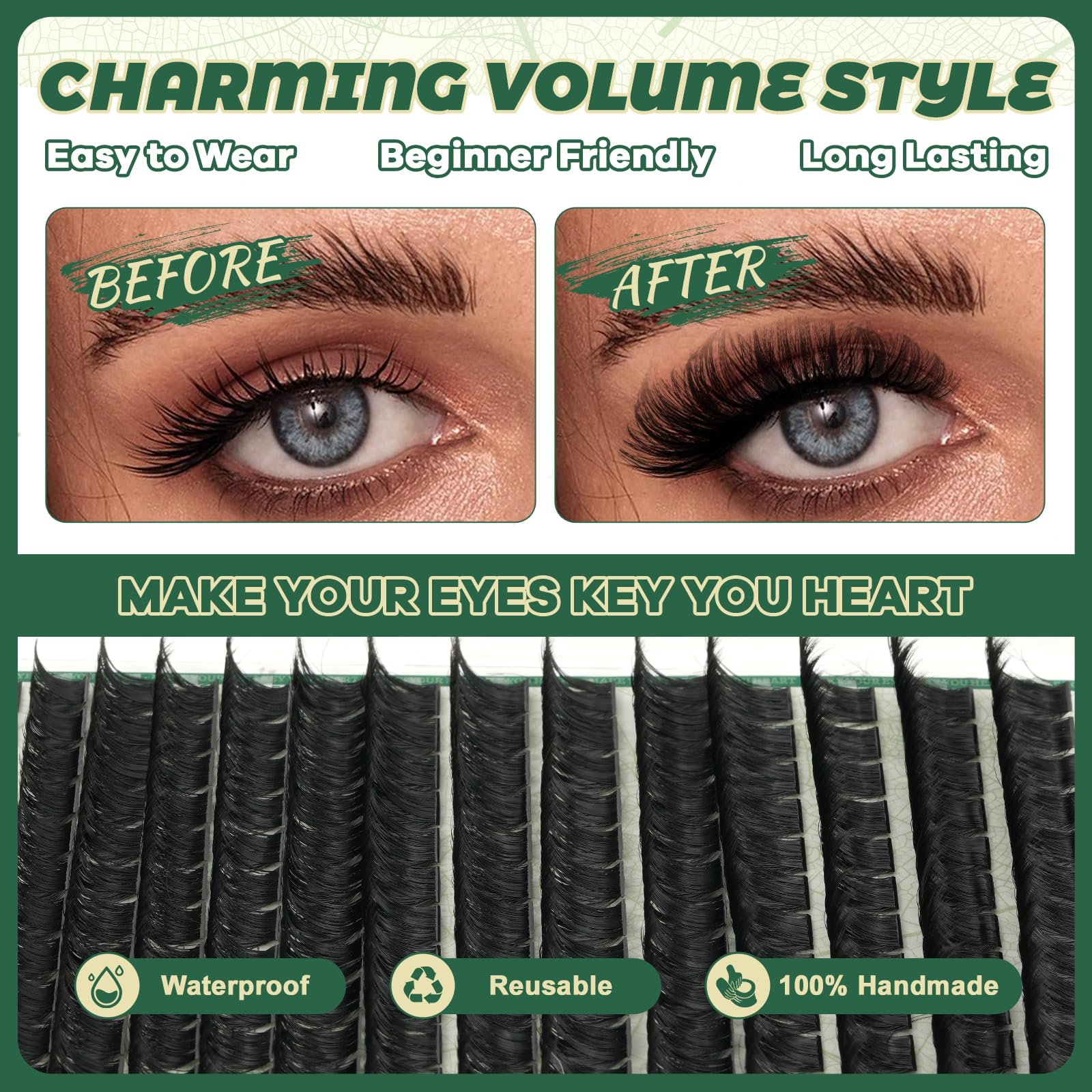 KEYYOU Lash Clusters 182Pcs – 200D D Curl 9-18mm MIX DIY Lashes