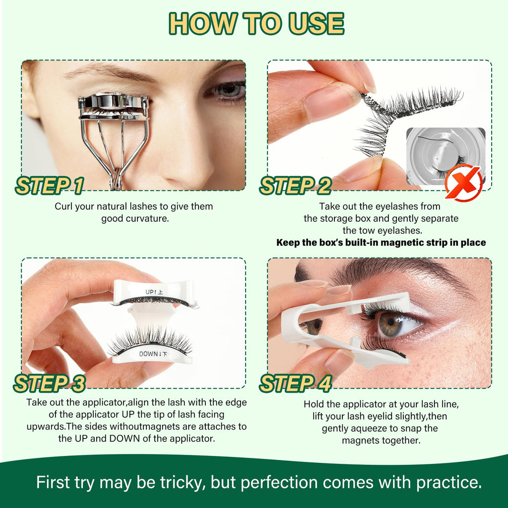 KEYYOU Reusable Magnetic Eyelashes – 2 Pairs with Applicator, No Glue Needed (A06+A09)