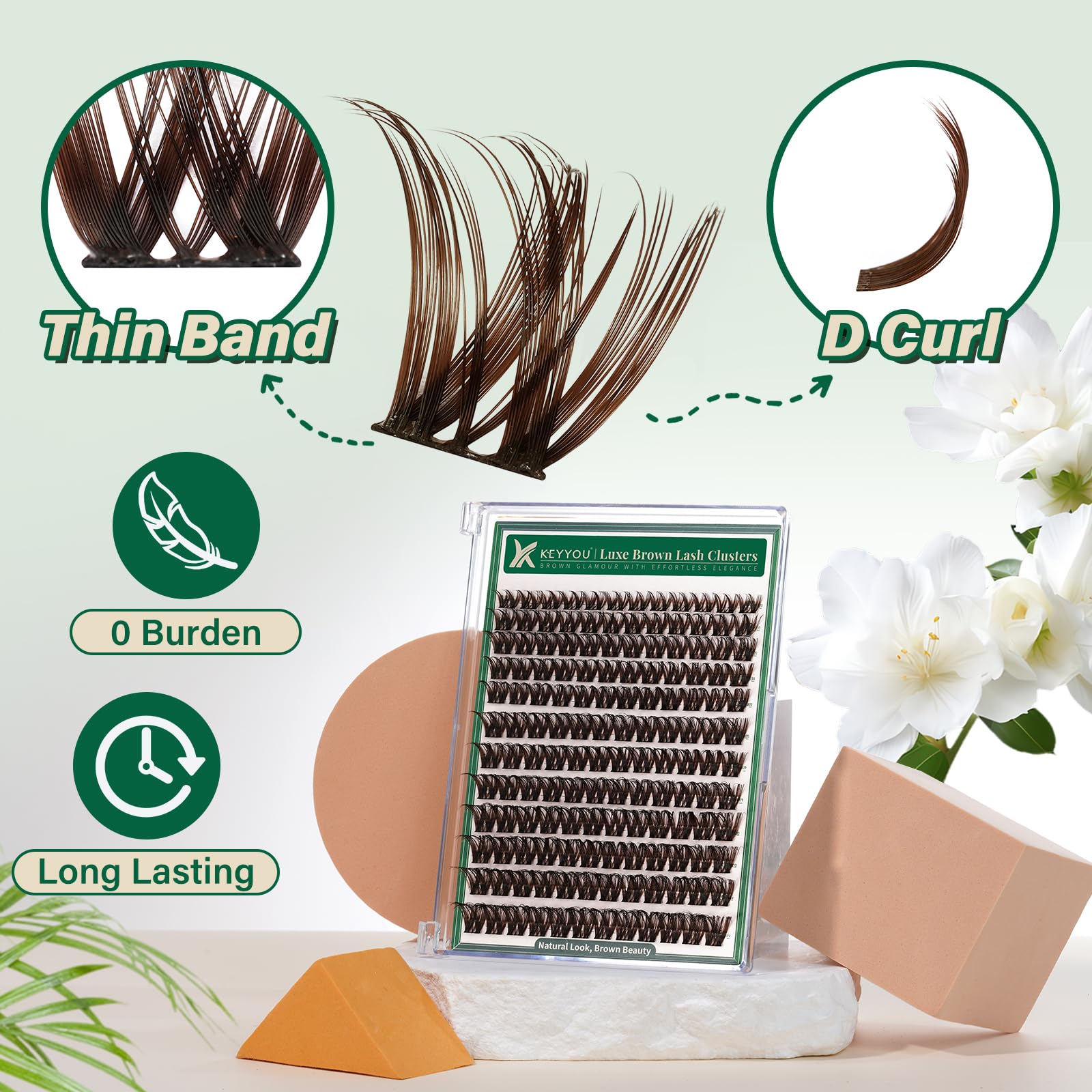 KEYYOU Brown Lash Clusters 144pcs – 8-18mm Mix, D Curl, DIY Lash Extensions at Home