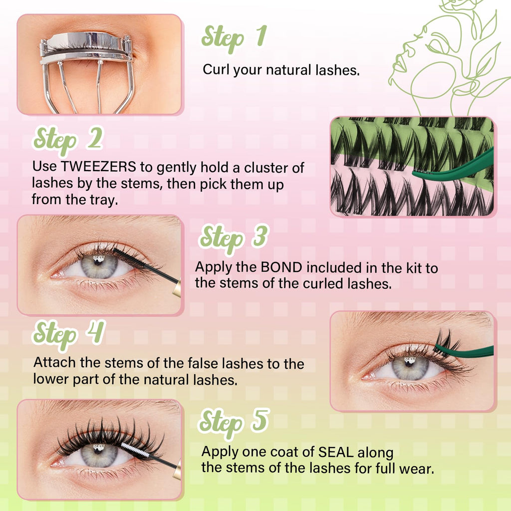 KEYYOU Fairy Chispa Lash Clusters – D Curl 120Pcs, Invisible Band DIY Lashes