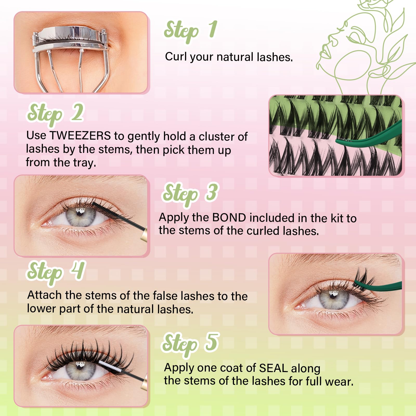 KEYYOU Fairy Chispa Lash Clusters – D Curl 120Pcs, Invisible Band DIY Lashes
