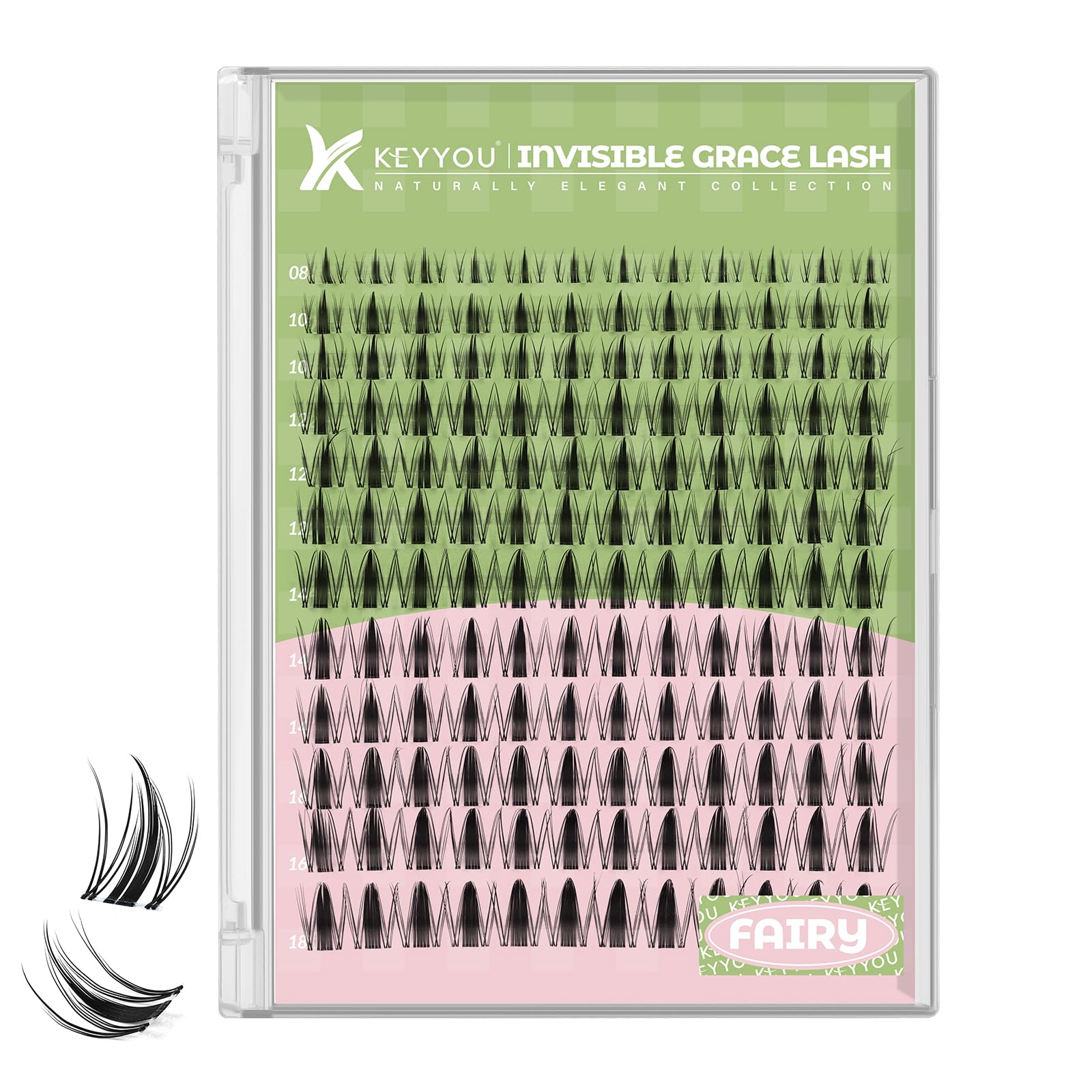 KEYYOU Fairy Lash Clusters 144Pcs | D Curl Manga Lashes, Invisible Band, Waterproof DIY Lash Extensions