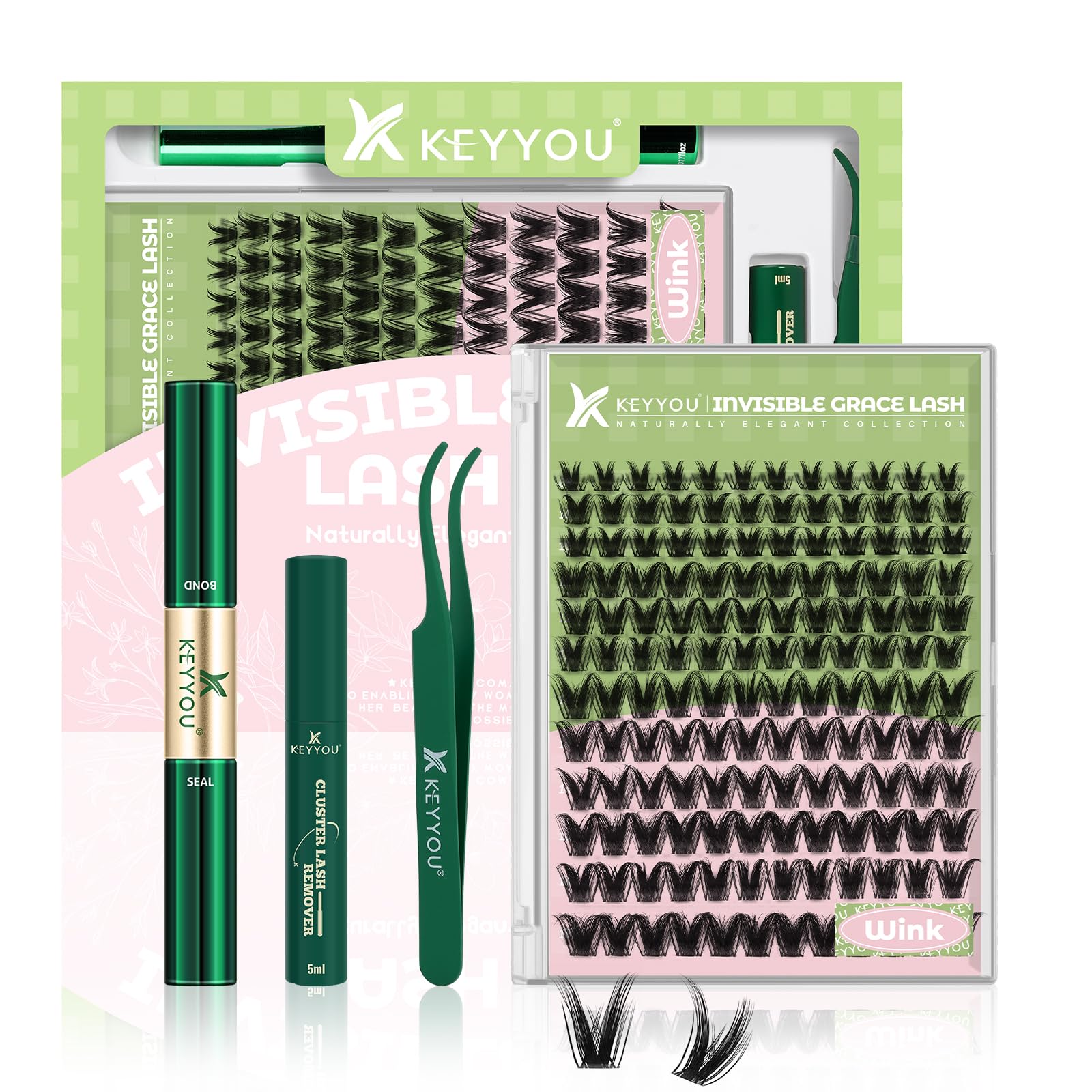 KEYYOU Fairy Wink Lash Clusters Kit – Invisible Band, D Curl, 144 Pcs for DIY Lashes