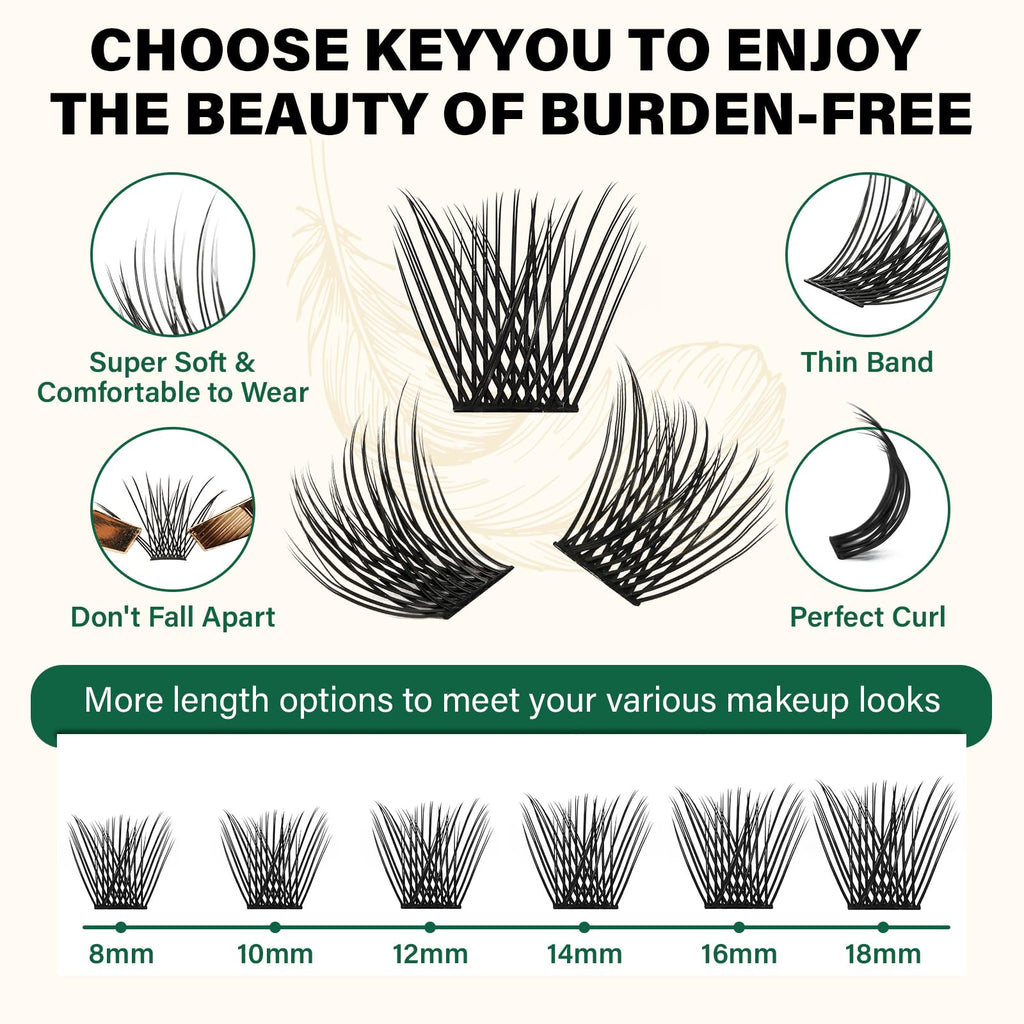KEYYOU Lash Clusters 144pcs – Air Touch D Curl 18mm for Lightweight DIY Lash Looks