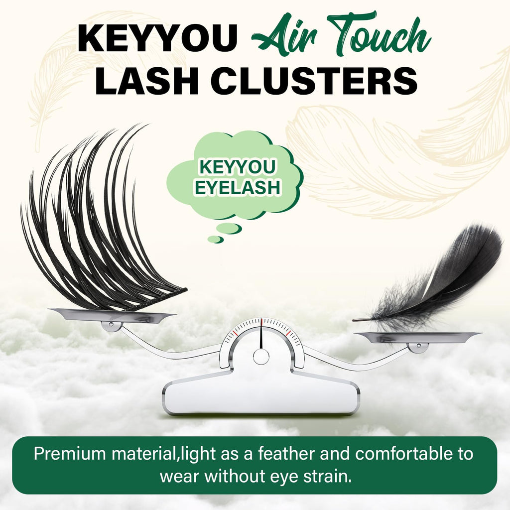 KEYYOU Lash Clusters 144pcs D Curl 10mm | Air Touch Lightweight DIY Lashes