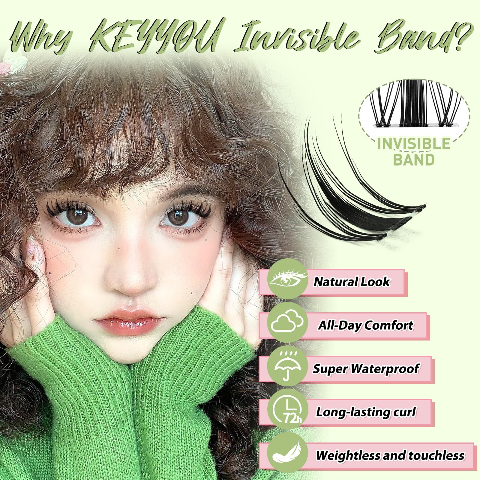 KEYYOU Fairy Lash Clusters 144Pcs | D Curl Manga Lashes, Invisible Band, Waterproof DIY Lash Extensions