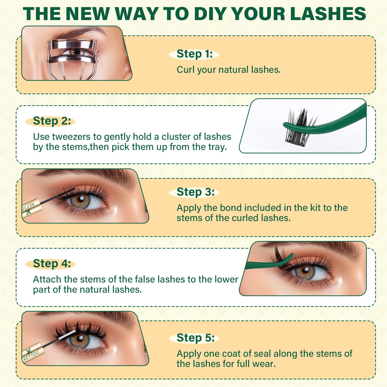 KEYYOU LASH Manga Lash Clusters Kit 8-18mm – 144pcs DIY Lash Extensions