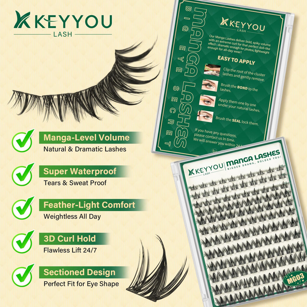 KEYYOU LASH Manga Lash Clusters 8-18mm – Natural DIY Wispy Lashes