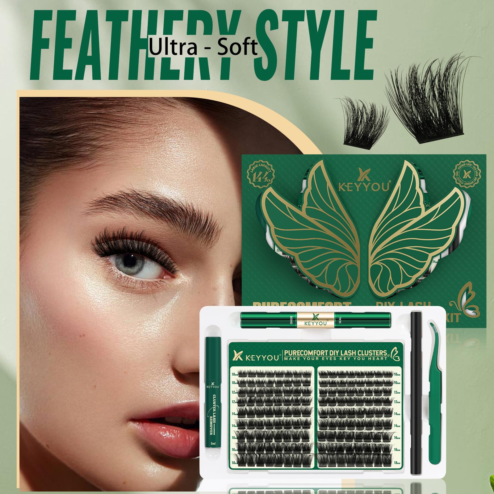 KEYYOU Lash Extension Kit 144pcs – 10-18mm D Curl Lashes with Bond & Seal