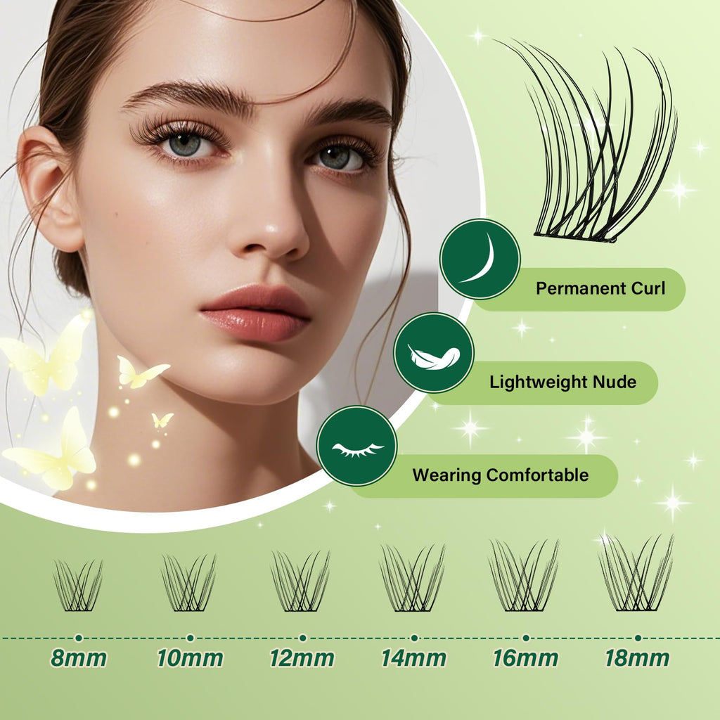 KEYYOU Natural Lash Clusters Kit 144pcs DIY Lash Extensions D Curl 8-18 Mix