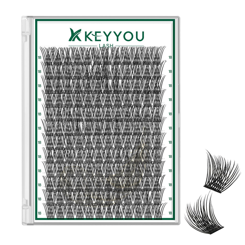 KEYYOU Lash Clusters 144pcs – Air Touch D Curl 18mm for Lightweight DIY Lash Looks