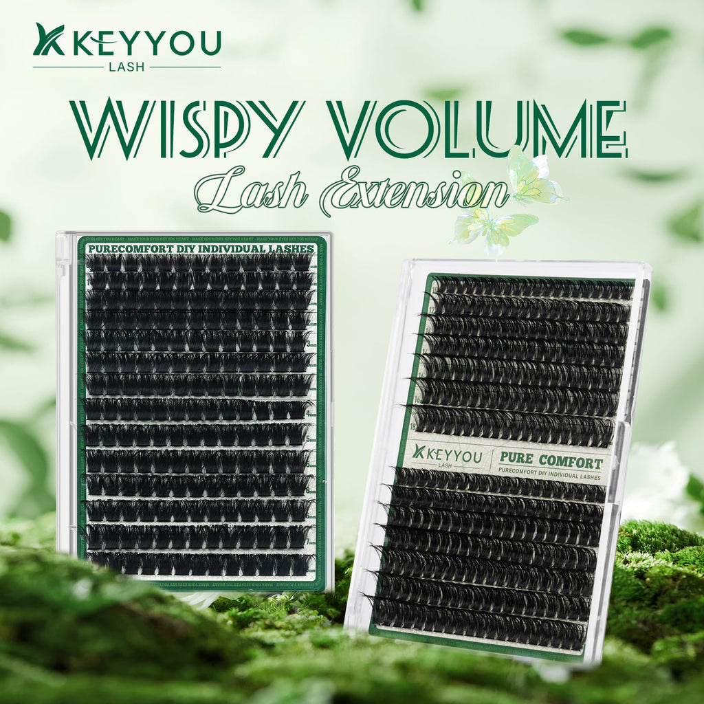 KEYYOU Lash Clusters 60D D Curl, 9–18mm MIX, 320Pcs – DIY Home Eyelash Extensions