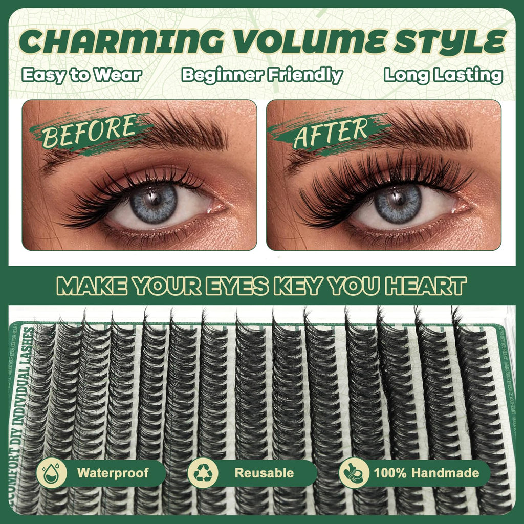 KEYYOU Lash Clusters 60D D Curl, 9–18mm MIX, 320Pcs – DIY Home Eyelash Extensions