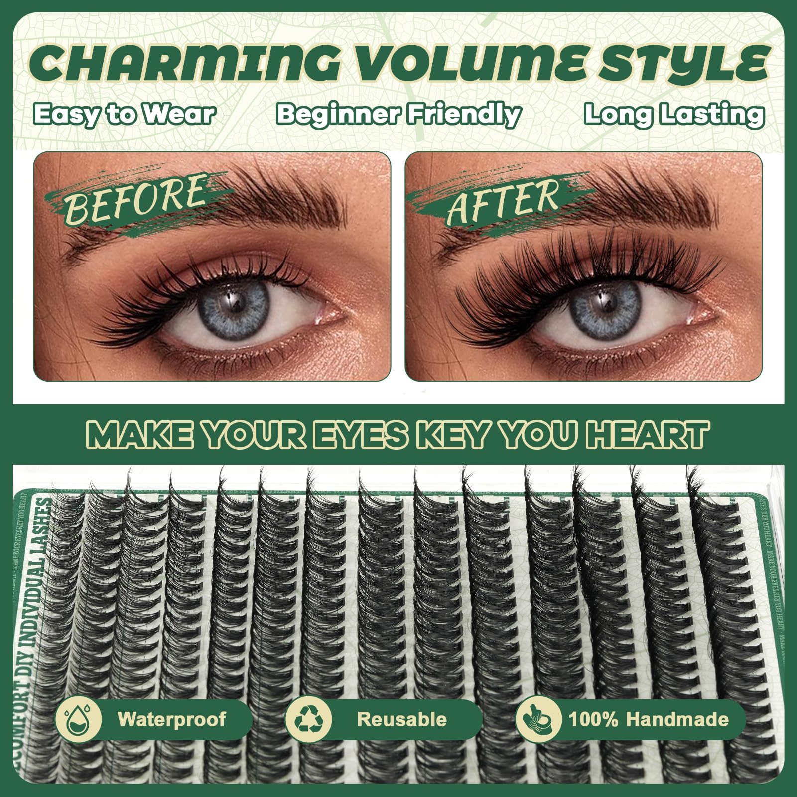 KEYYOU Lash Clusters 60D D Curl, 9–18mm MIX, 320Pcs – DIY Home Eyelash Extensions