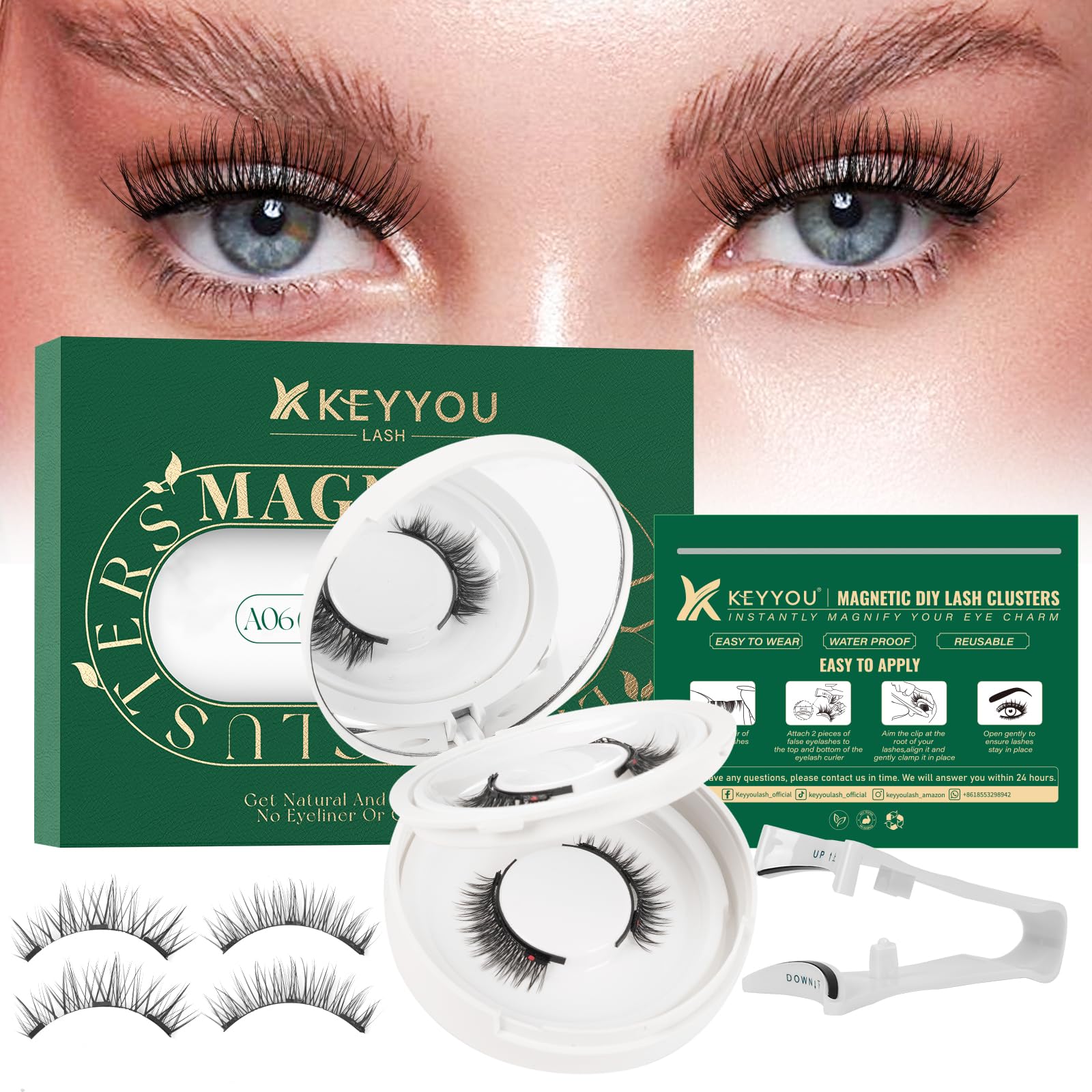 KEYYOU Reusable Magnetic Eyelashes – 2 Pairs with Applicator, No Glue Needed (A06+A09)