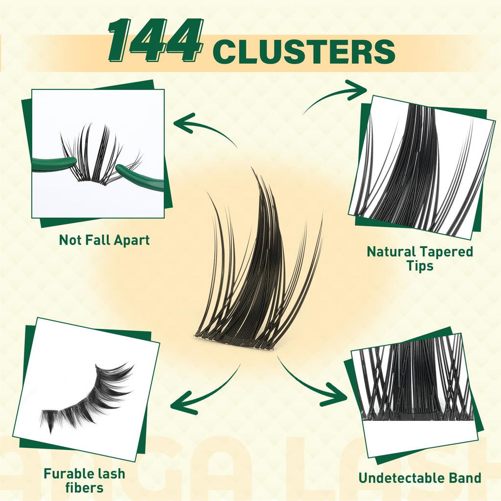 KEYYOU LASH Manga Lash Clusters Kit 8-18mm – 144pcs DIY Lash Extensions