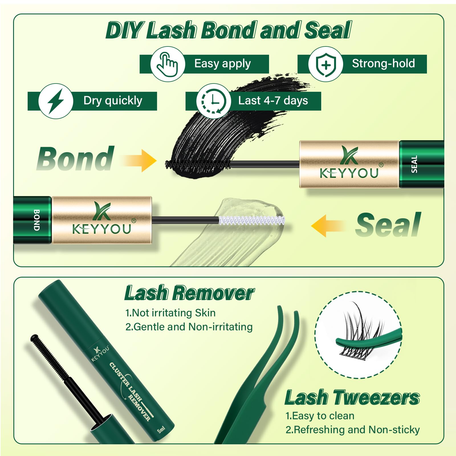 KEYYOU LASH Lash Clusters Kit F03 – Manga Lashes 8-18mm C Curl, 144pcs with Remover & Seal