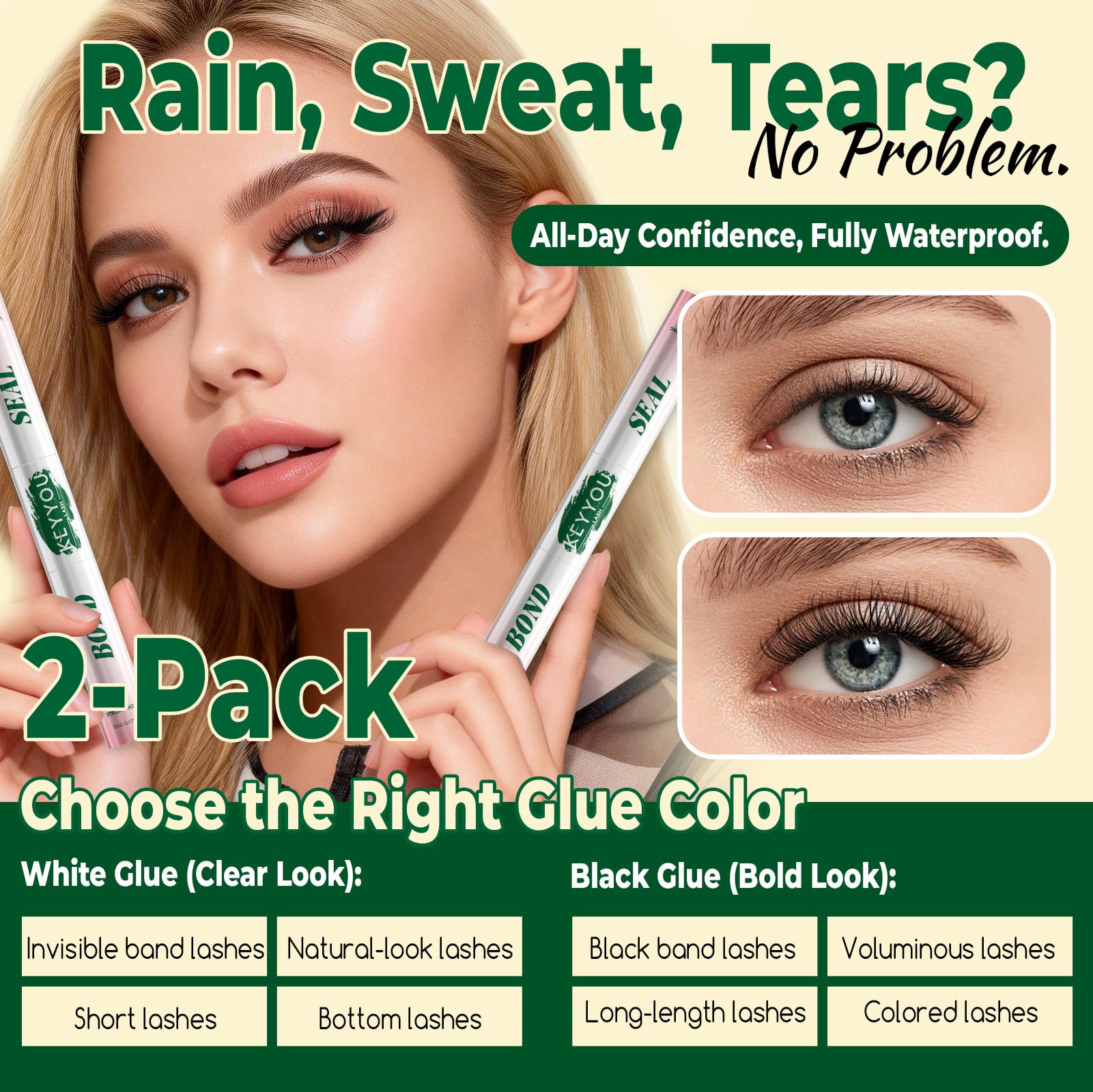 KEYYOU LASH Black & White Lash Glue Set – Vegan, 72–150h Hold, Waterproof