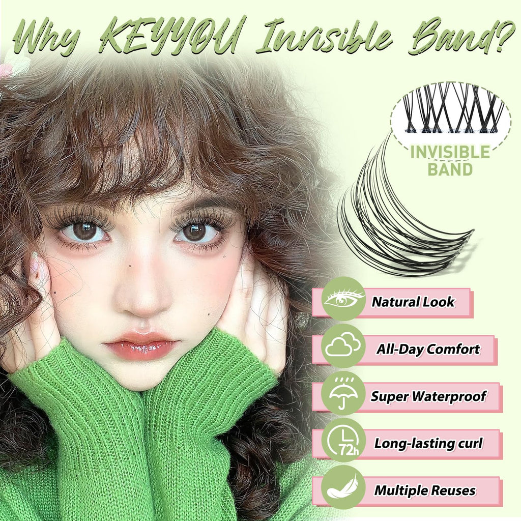 KEYYOU Fairy Venus Lash Clusters – Manga Lash Extensions, C Curl, 120 Pcs, Invisible Band, Waterproof DIY Lashes
