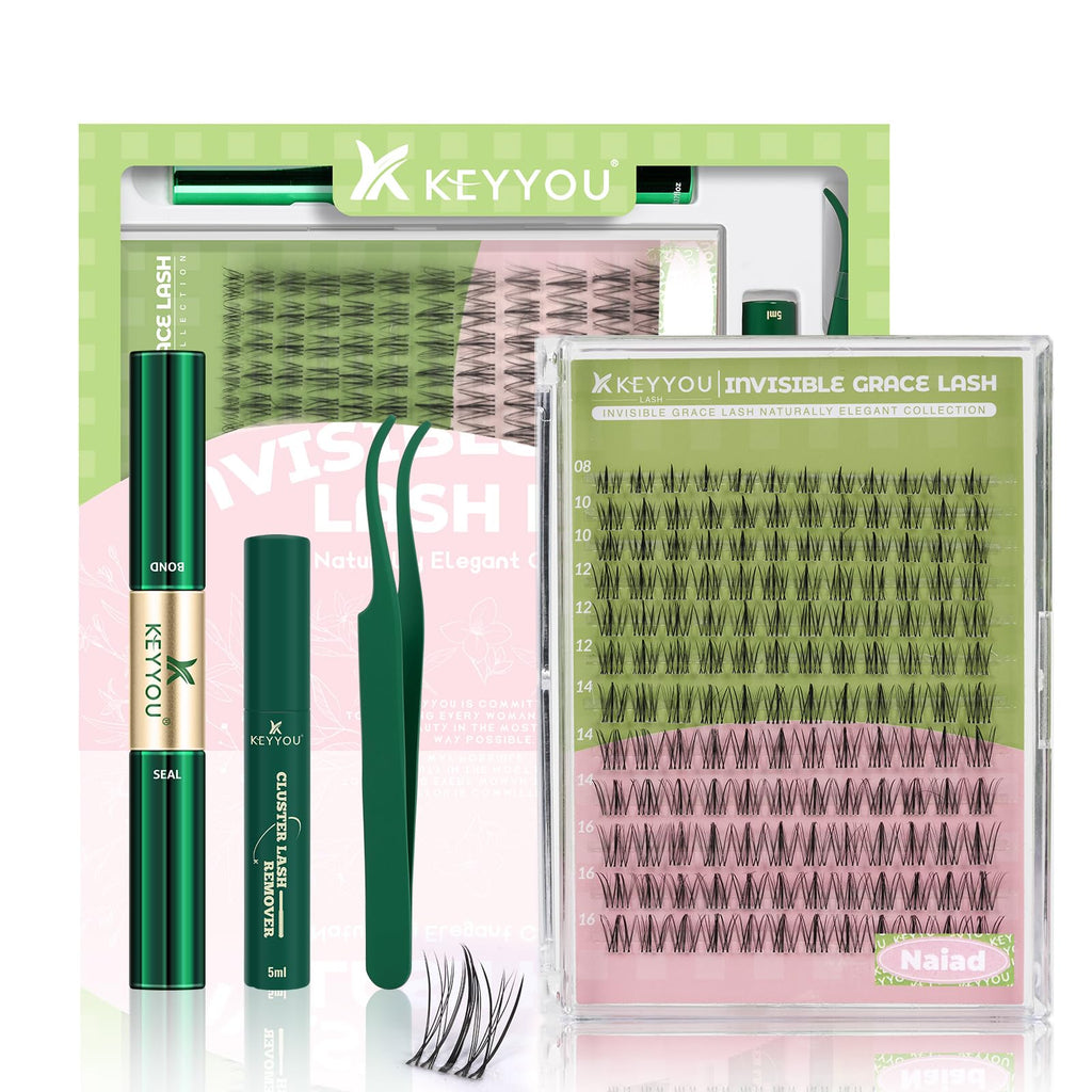 KEYYOU Naiad Lash Clusters Kit – 144Pcs C Curl Wispy Lash Kit for At-Home DIY Extensions