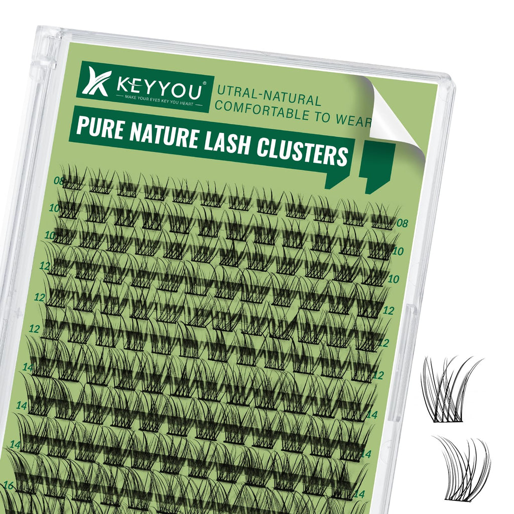 KEYYOU Natural Lash Clusters 144pcs | D-Curl, 8-18mm Mix Lengths, Lightweight & Reusable