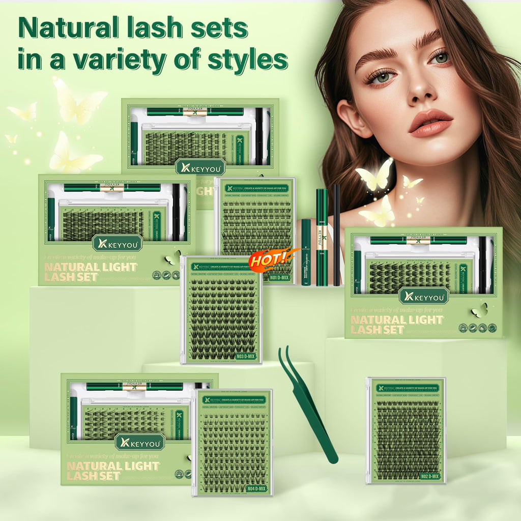 KEYYOU Natural Lash Clusters Kit 144pcs DIY Lash Extensions D Curl 8-18 Mix