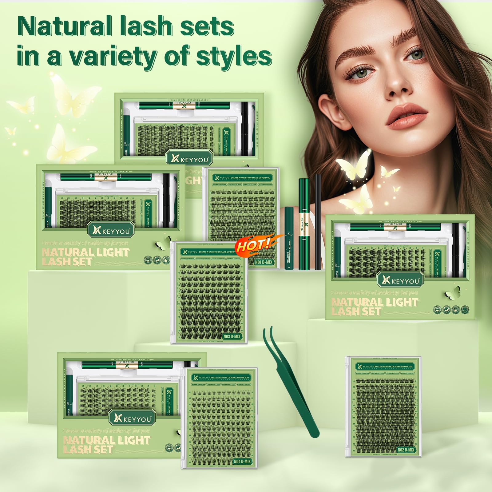 KEYYOU Natural Lash Clusters Kit 144pcs DIY Lash Extensions D Curl 8-18 Mix
