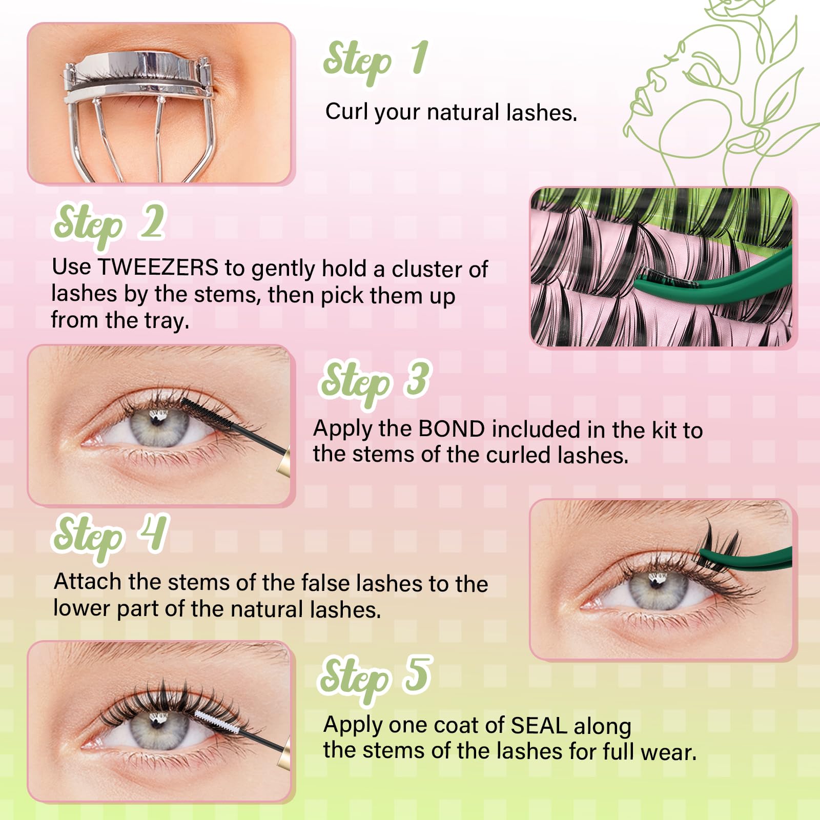 KEYYOU Bunny Lash Clusters Kit – Manga Lash Extension Kit, D Curl, 108Pcs, Waterproof DIY at Home