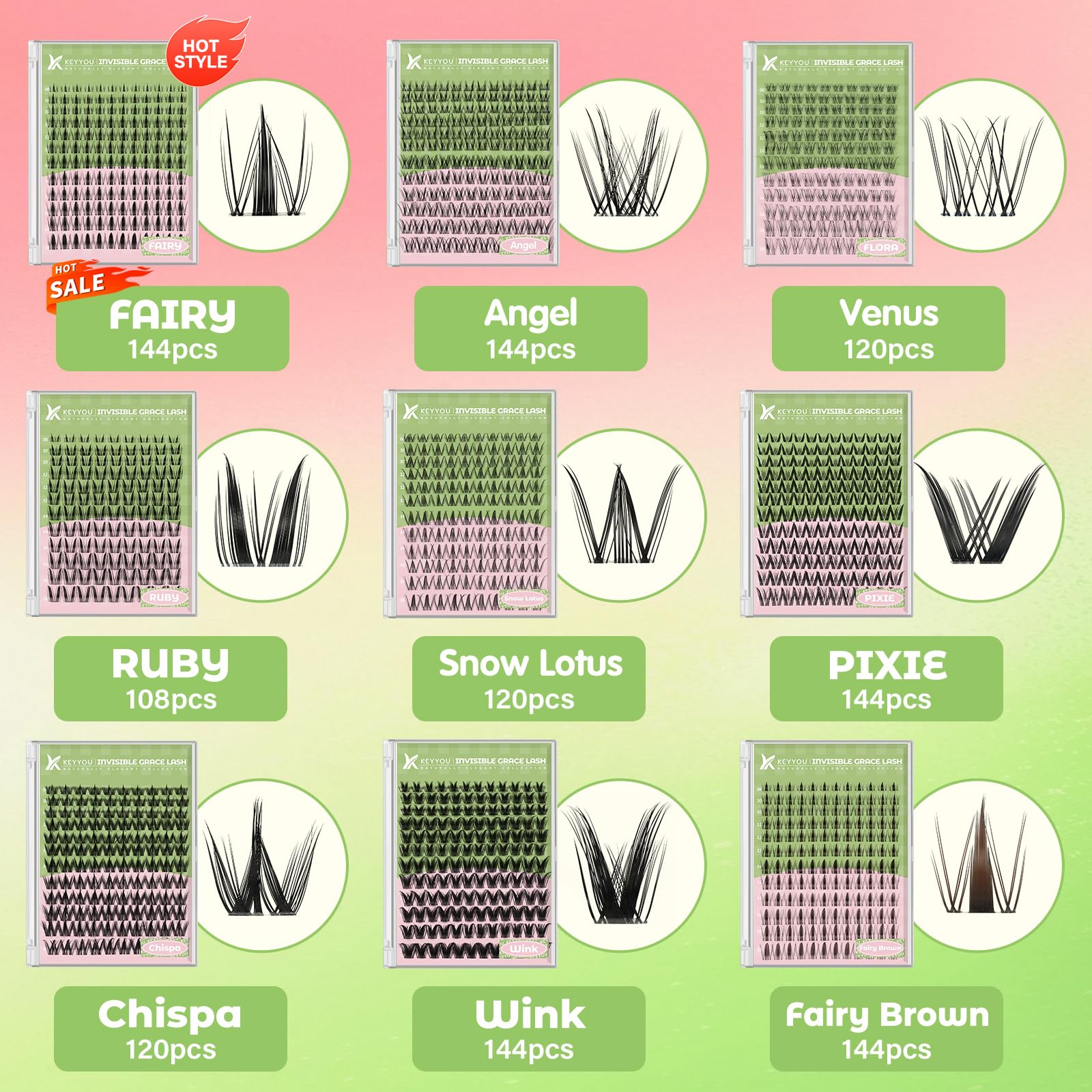 KEYYOU Venus Lash Clusters Kit – Invisible Band, C Curl 8-16 Mix, 120 Pcs for DIY Lash Extensions