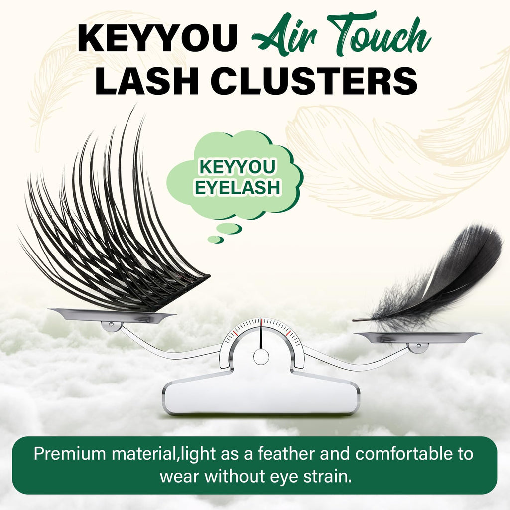 KEYYOU Lash Clusters 144pcs – Air Touch D Curl 18mm for Lightweight DIY Lash Looks