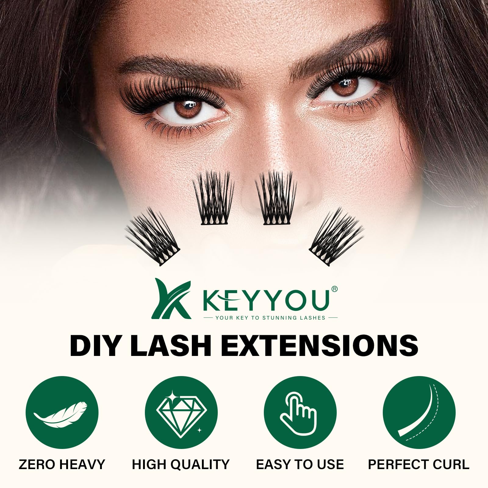 KEYYOU Lash Clusters 144pcs D Curl 10mm | Air Touch Lightweight DIY Lashes