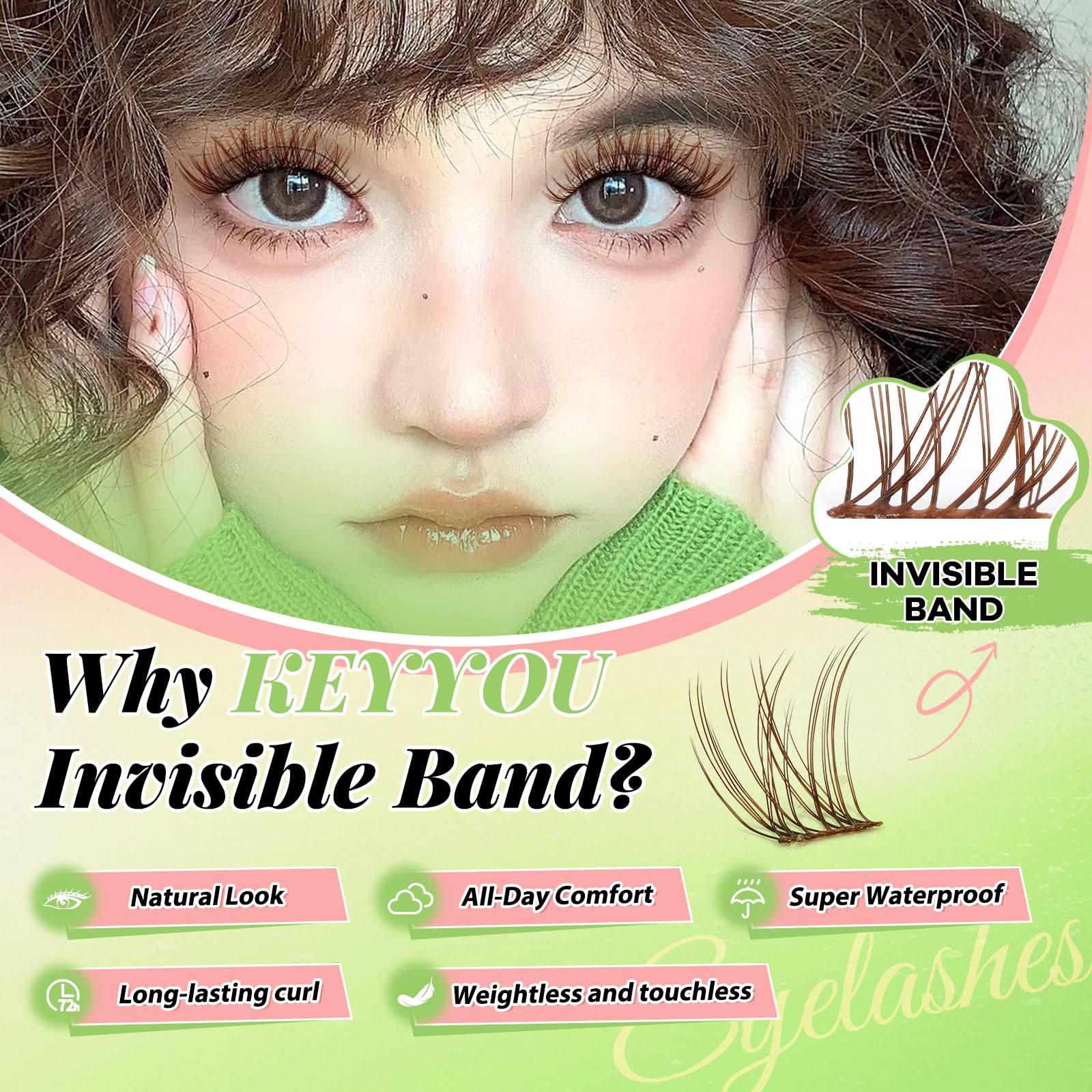 KEYYOU Venus Brown Lash Clusters Kit - C Curl 120 Pcs, Waterproof DIY Lash Extension at Home