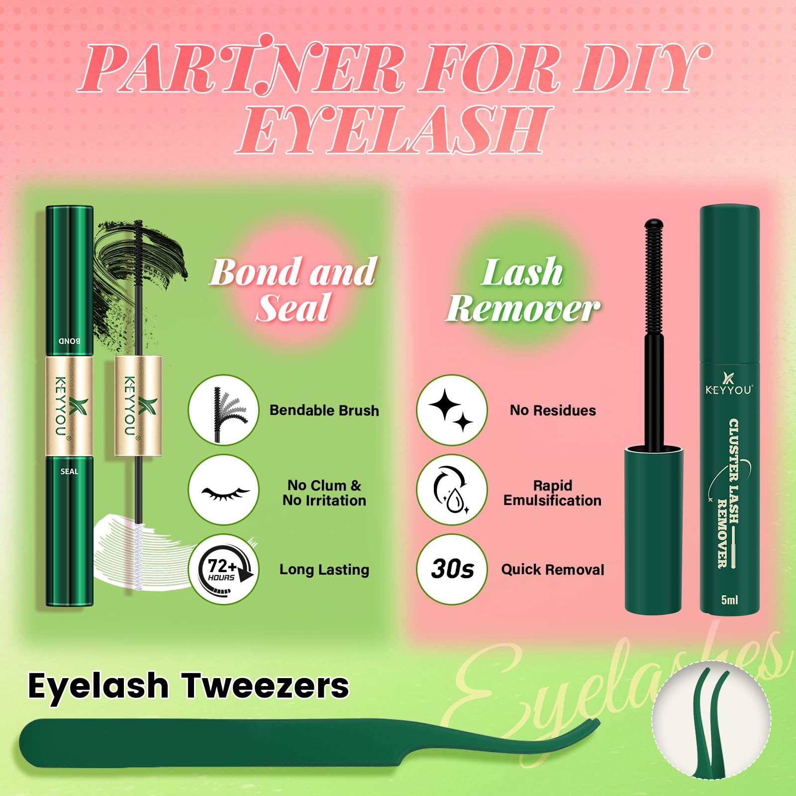 KEYYOU Venus Brown Lash Clusters Kit - C Curl 120 Pcs, Waterproof DIY Lash Extension at Home
