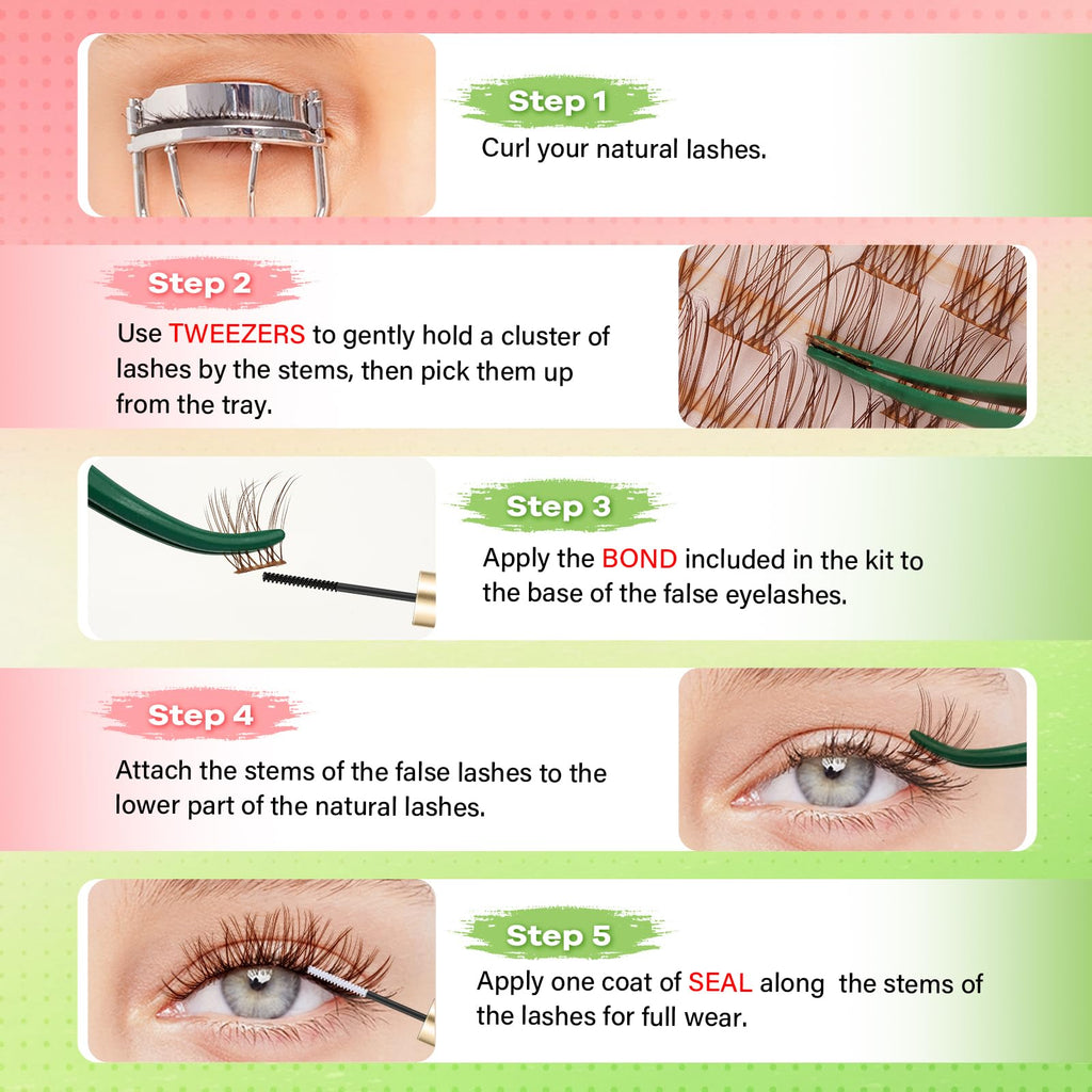 KEYYOU Venus Brown Lash Clusters Kit - C Curl 120 Pcs, Waterproof DIY Lash Extension at Home