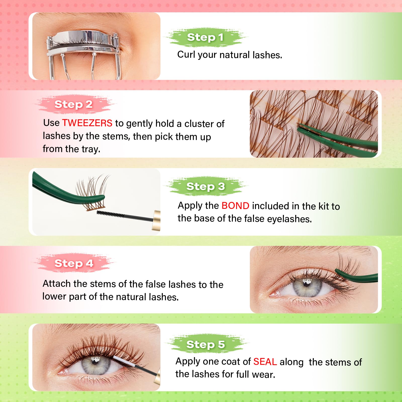 KEYYOU Venus Brown Lash Clusters Kit - C Curl 120 Pcs, Waterproof DIY Lash Extension at Home