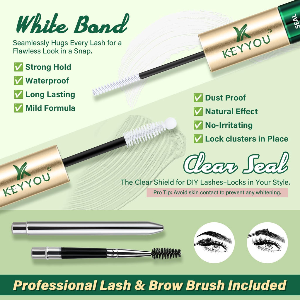 KEYYOU Lash Bond & Seal 2-in-1 Cluster Lash Glue – Waterproof, Gentle, Clear 5ml + 5ml
