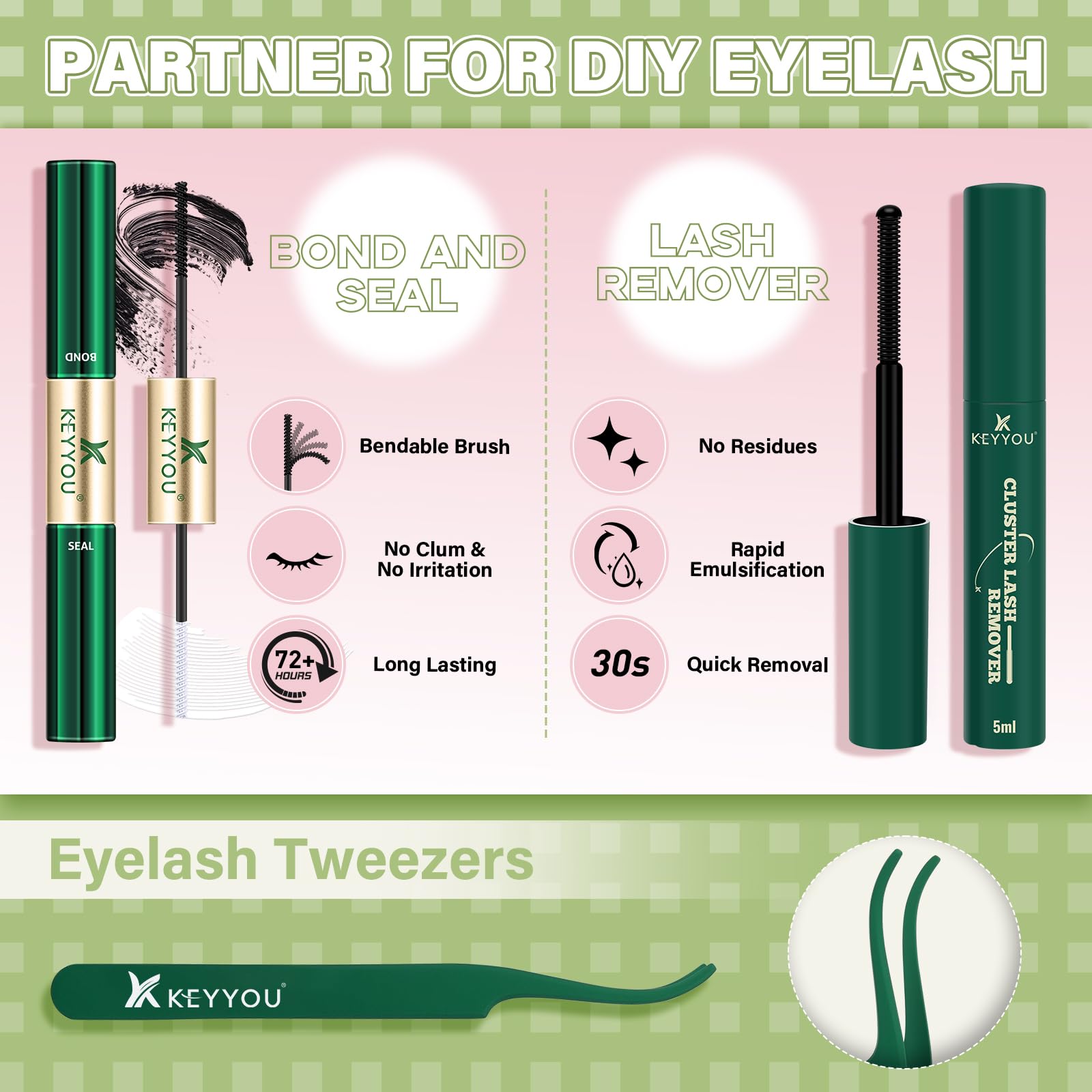 KEYYOU Fairy Wink Lash Clusters Kit – Invisible Band, D Curl, 144 Pcs for DIY Lashes