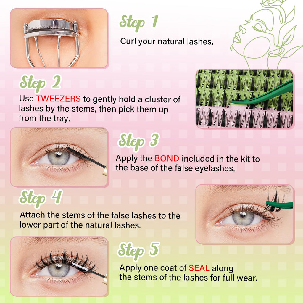 KEYYOU Fairy Lash Clusters 144Pcs | D Curl Manga Lashes, Invisible Band, Waterproof DIY Lash Extensions