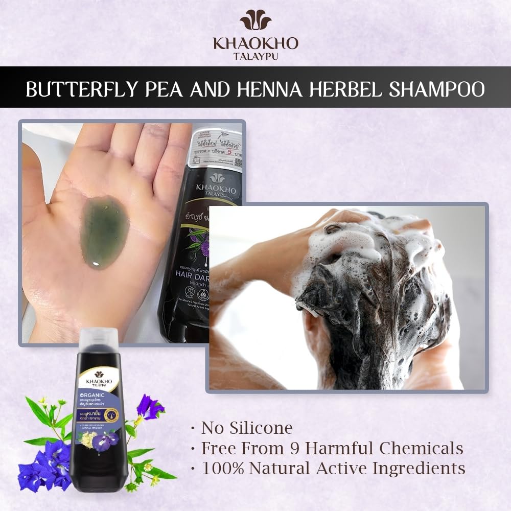 KHAOKHO Herbal Shampoo & Conditioner – Butterfly Pea & Henna Extracts, 185 ml Each