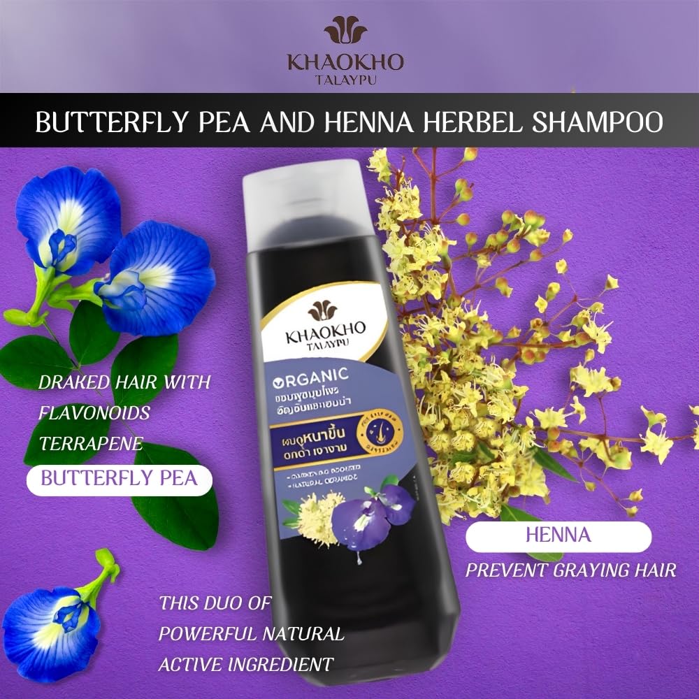 KHAOKHO Herbal Shampoo & Conditioner – Butterfly Pea & Henna Extracts, 185 ml Each