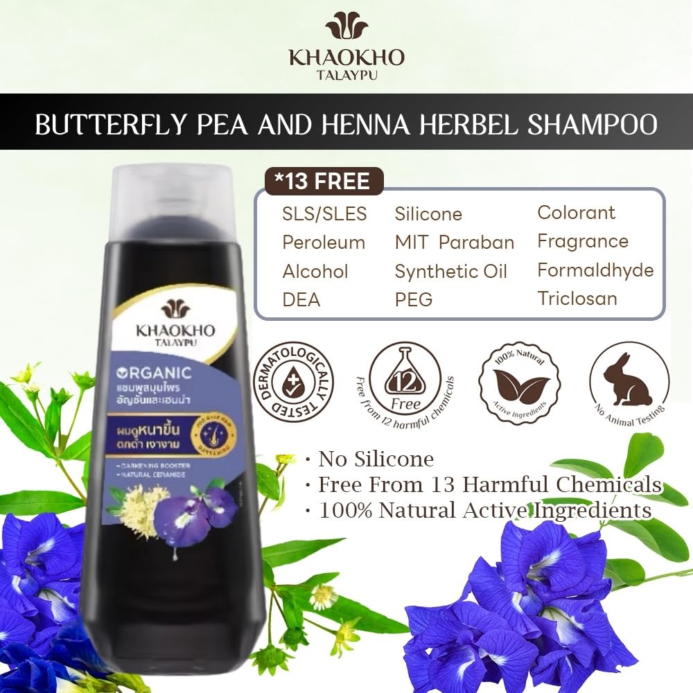 KHAOKHO Herbal Shampoo & Conditioner – Butterfly Pea & Henna Extracts, 185 ml Each